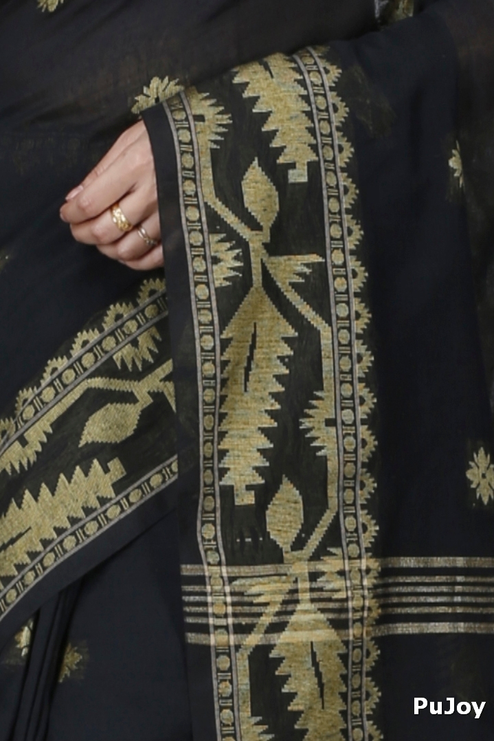 Black Pure Cotton Tuma Hand Loom Saree (1193)