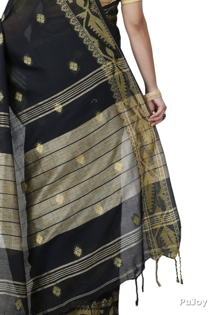 Black Pure Cotton Tuma Hand Loom Saree (1193)