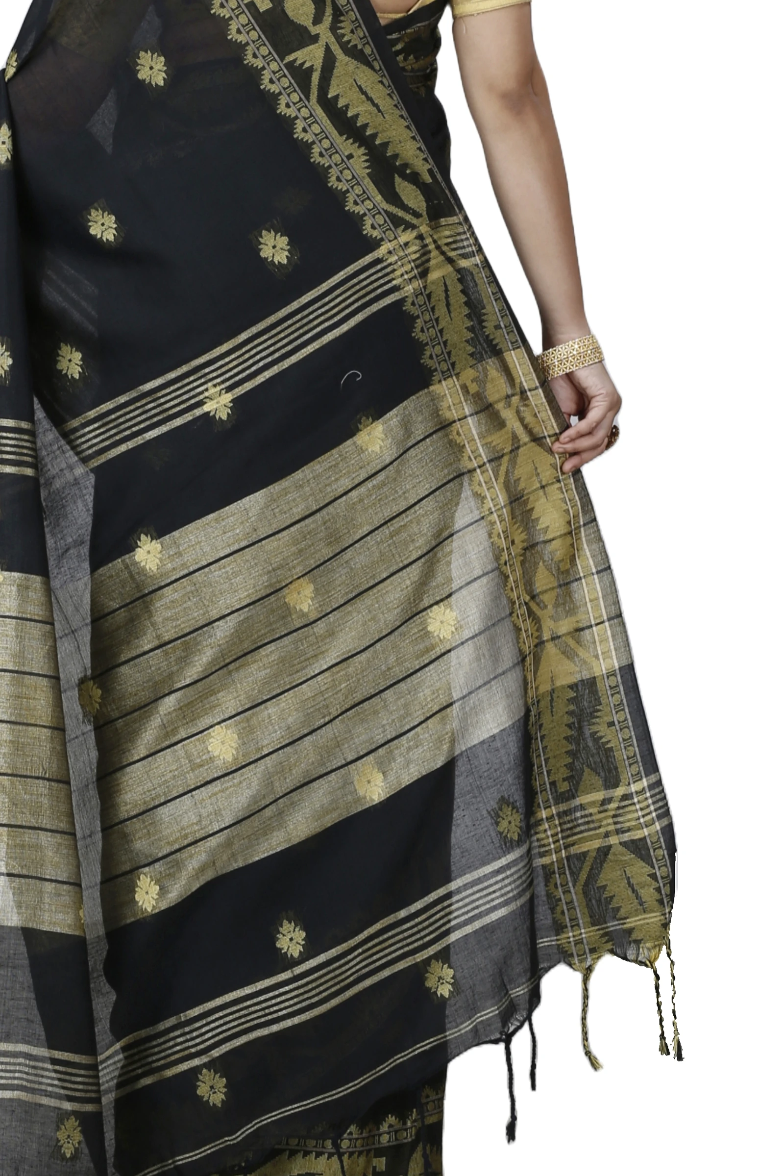 Black Pure Cotton Tuma Hand Loom Saree (1193)