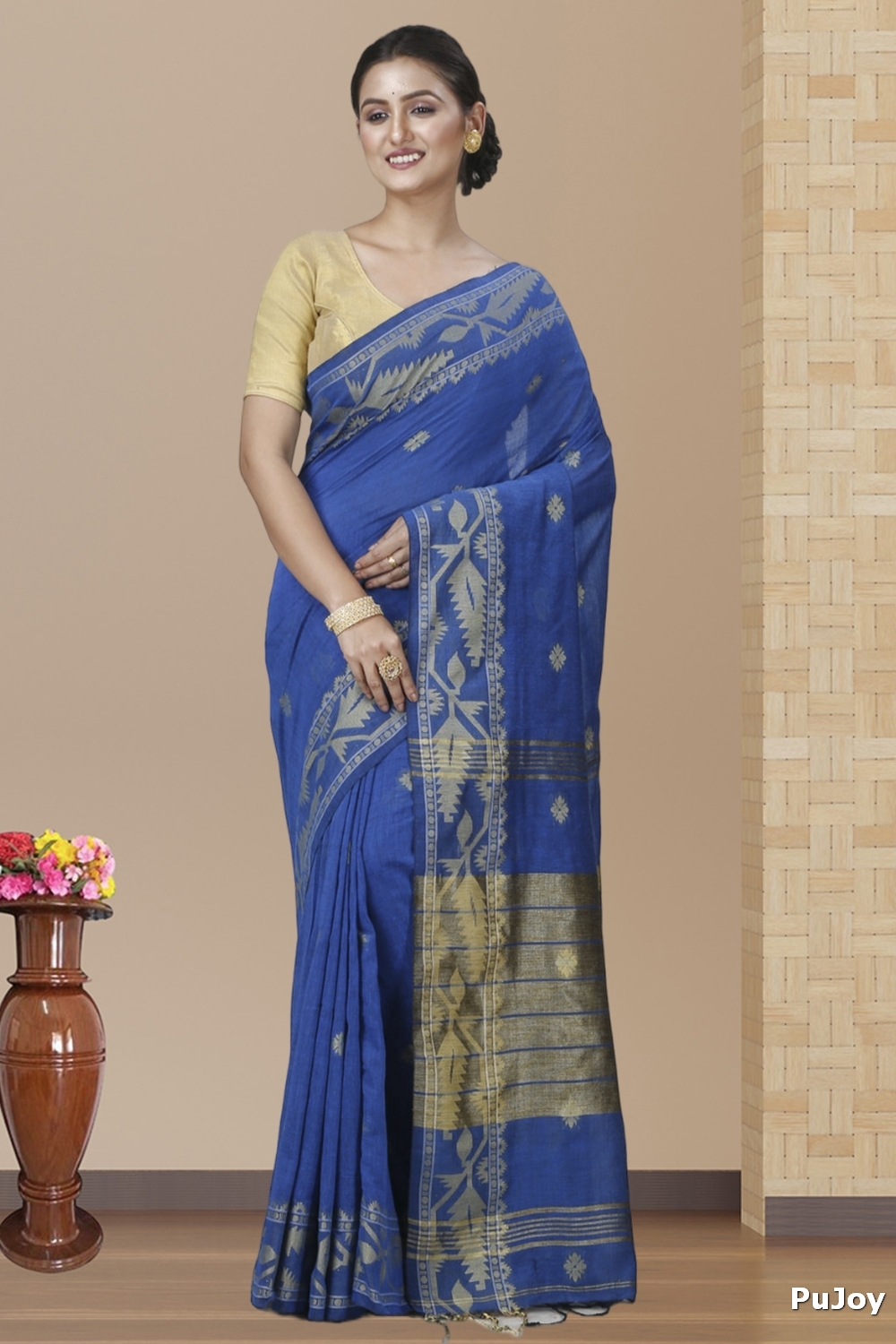 Blue Pure Cotton Tuma Hand Loom Saree (1194)