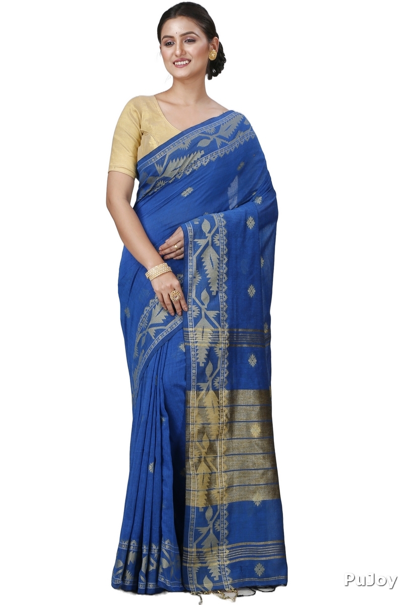 Blue Pure Cotton Tuma Hand Loom Saree (1194)