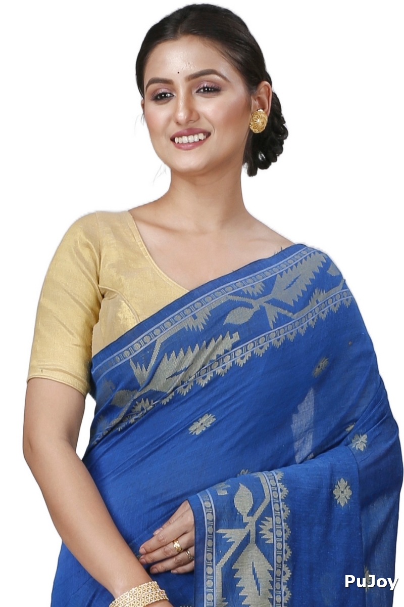Blue Pure Cotton Tuma Hand Loom Saree (1194)
