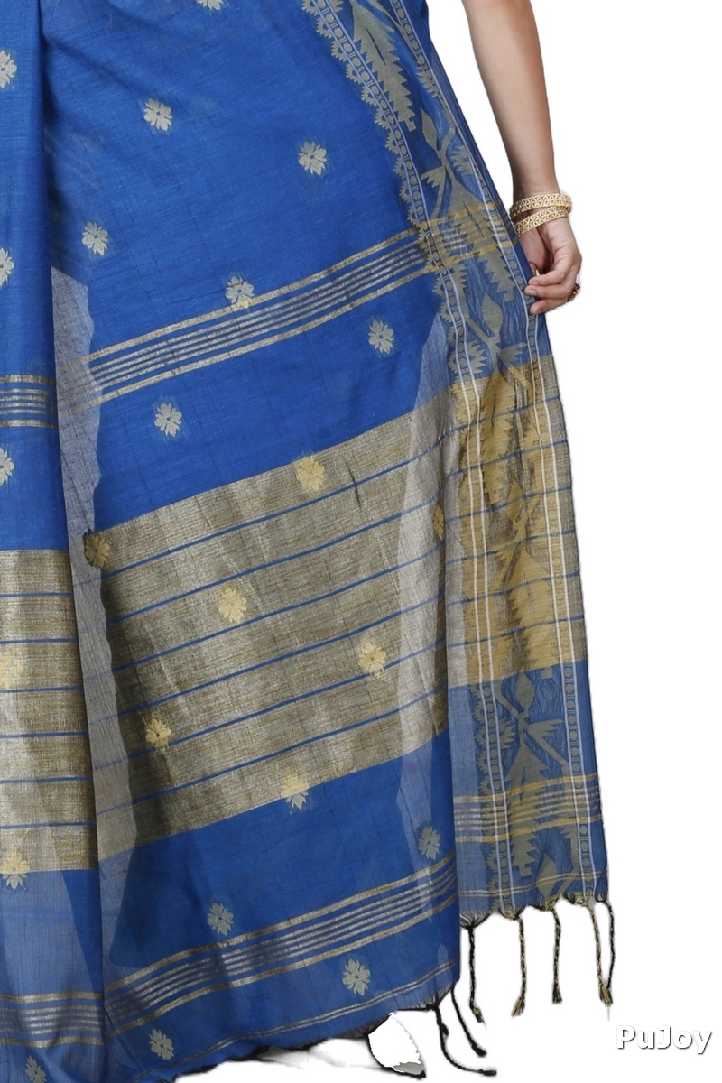 Blue Pure Cotton Tuma Hand Loom Saree (1194)
