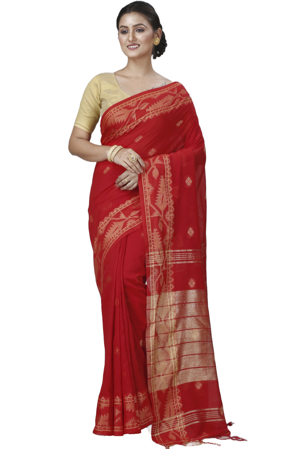 Red Pure Cotton Tuma Hand Loom Saree (1195)
