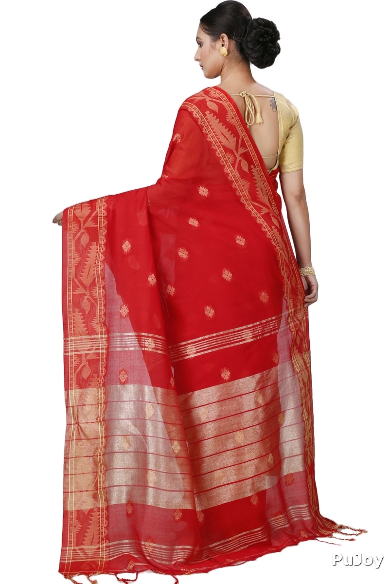 Red Pure Cotton Tuma Hand Loom Saree (1195)