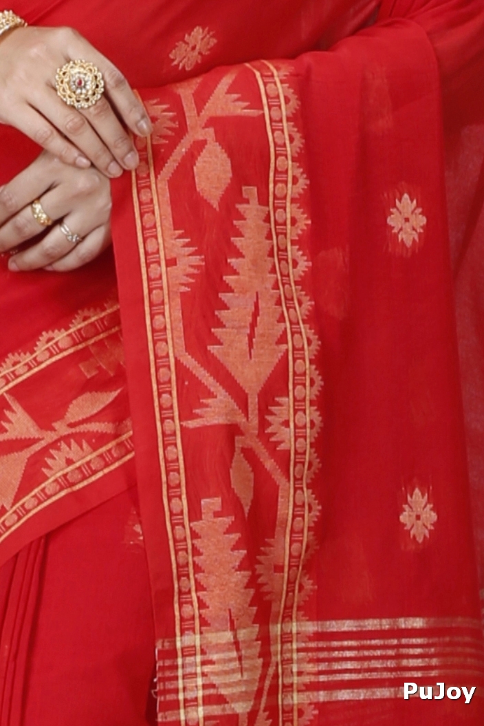 Red Pure Cotton Tuma Hand Loom Saree (1195)