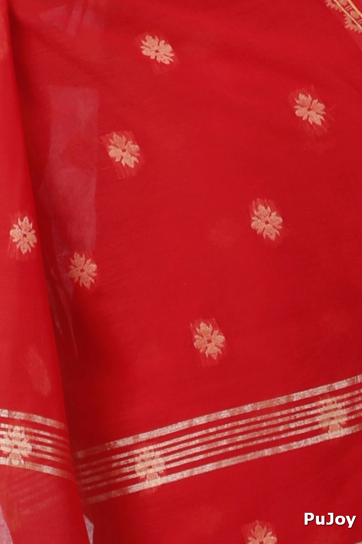 Red Pure Cotton Tuma Hand Loom Saree (1195)