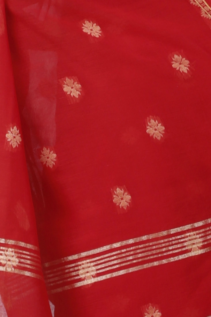 Red Pure Cotton Tuma Hand Loom Saree (1195)