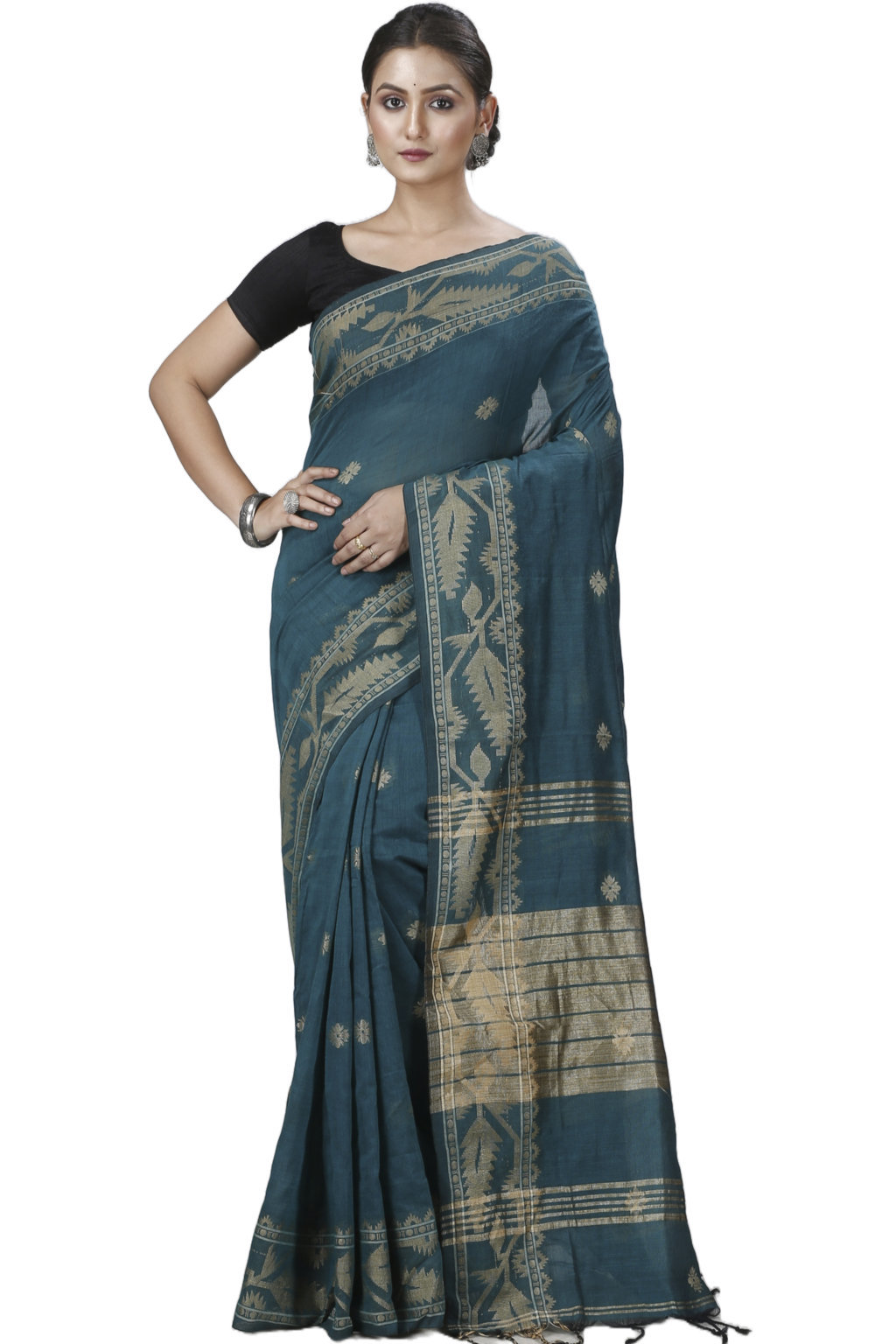 Botel Green Pure Cotton Tuma Hand Loom Saree (1196)
