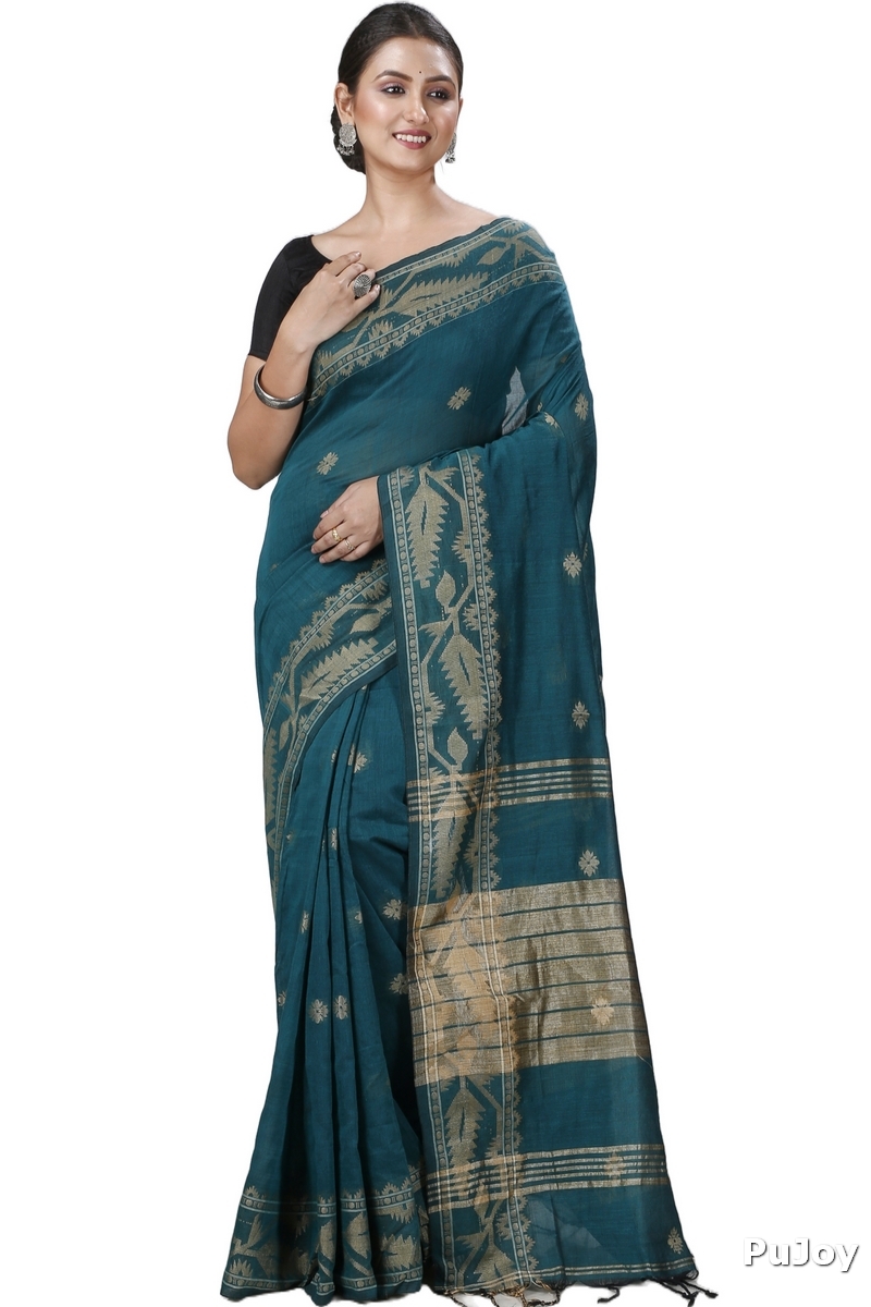 Botel Green Pure Cotton Tuma Hand Loom Saree (1196)
