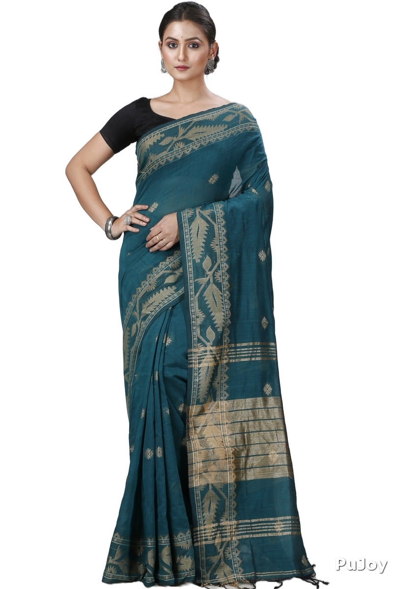 Botel Green Pure Cotton Tuma Hand Loom Saree (1196)