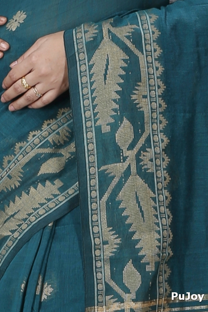Botel Green Pure Cotton Tuma Hand Loom Saree (1196)