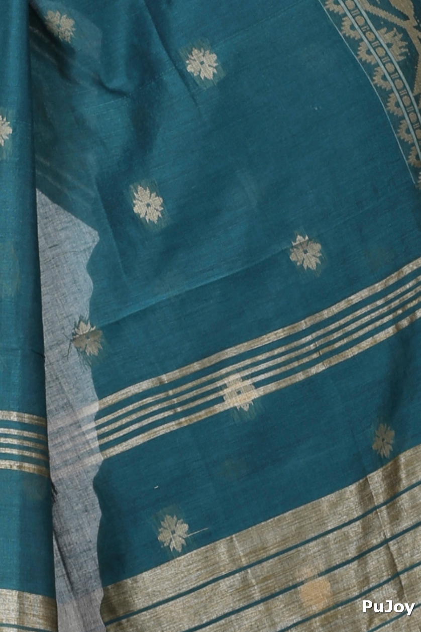 Botel Green Pure Cotton Tuma Hand Loom Saree (1196)