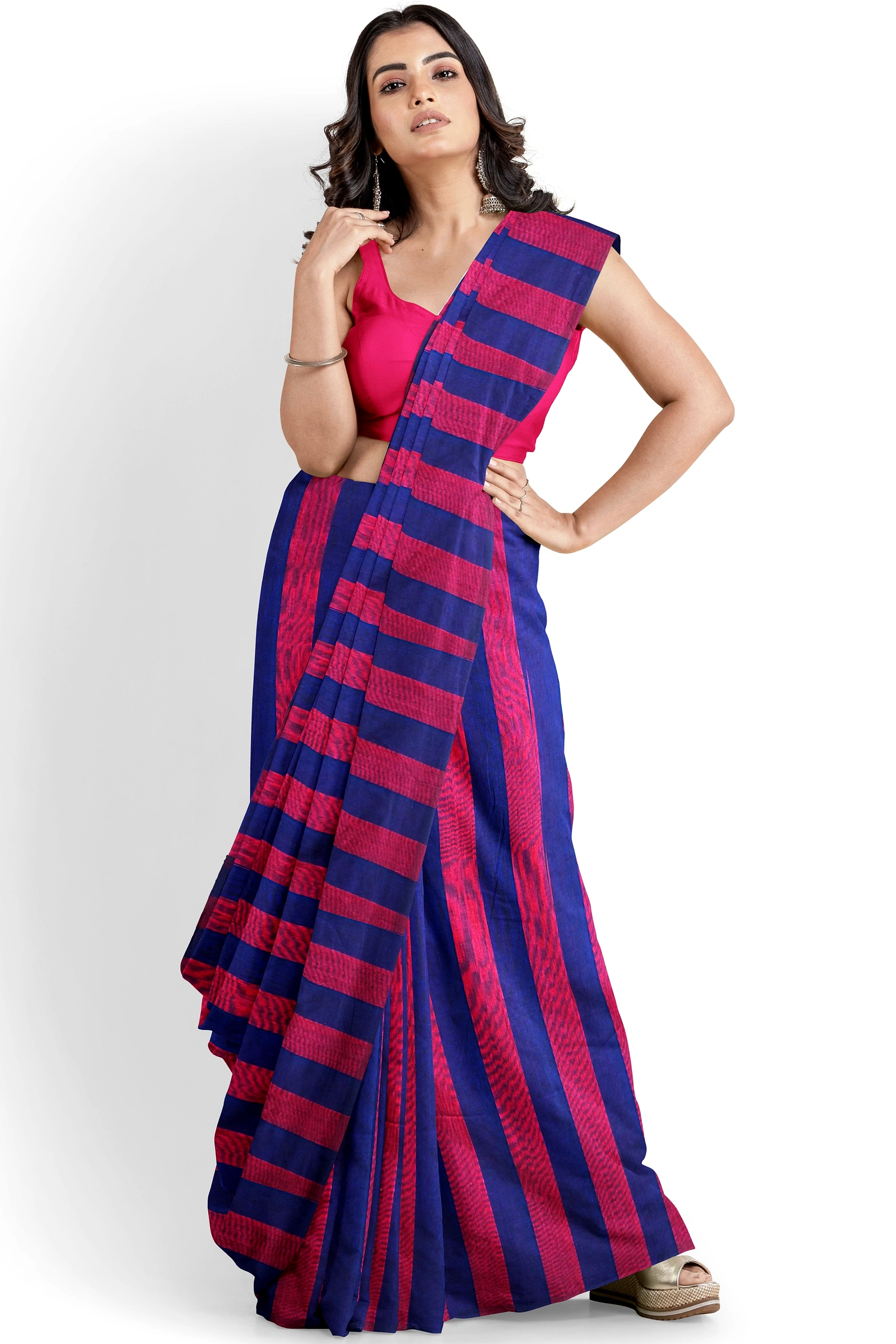 Maroon Blue Pure Cotton Tejal Hand Loom Saree (1198)