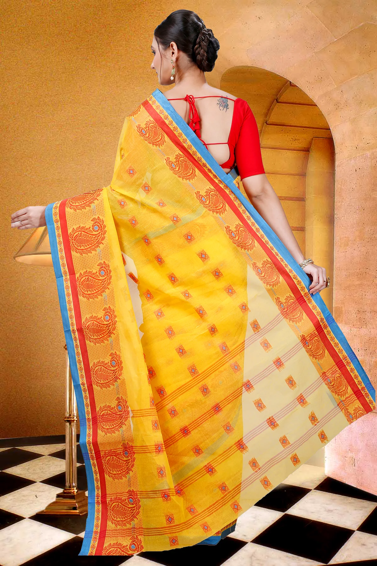 Yellow Pure Cotton Aloka Tant Saree (12)