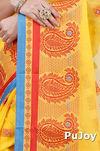 Yellow Pure Cotton Aloka Tant Saree (12)