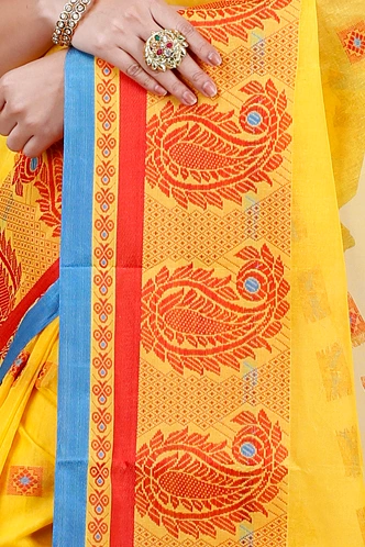 Yellow Pure Cotton Aloka Tant Saree (12)