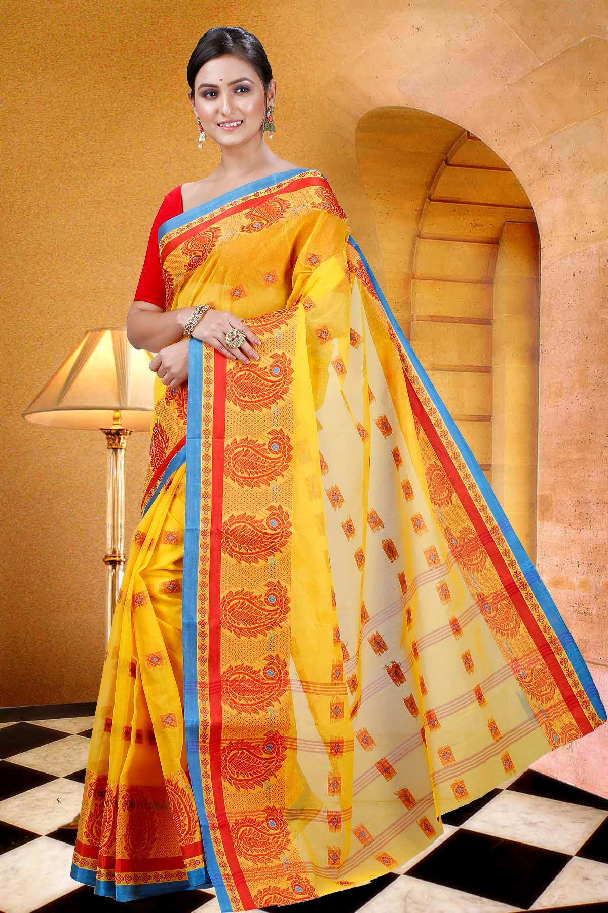 Yellow Pure Cotton Aloka Tant Saree (12)