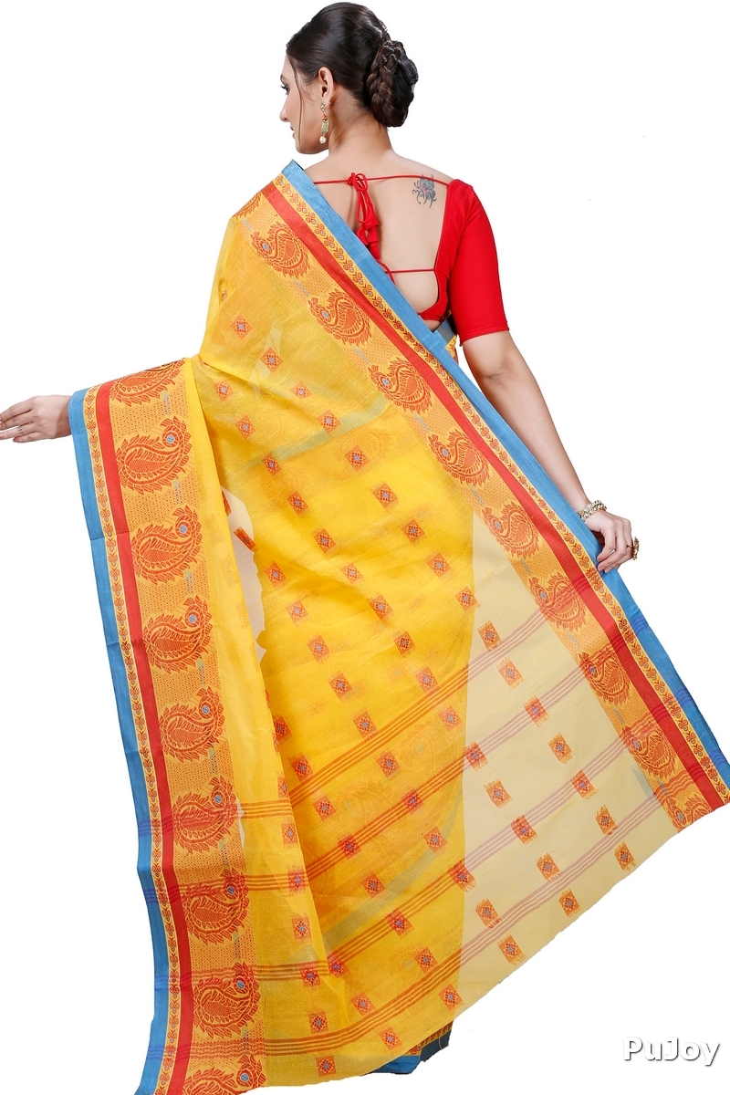 Yellow Pure Cotton Aloka Tant Saree (12)