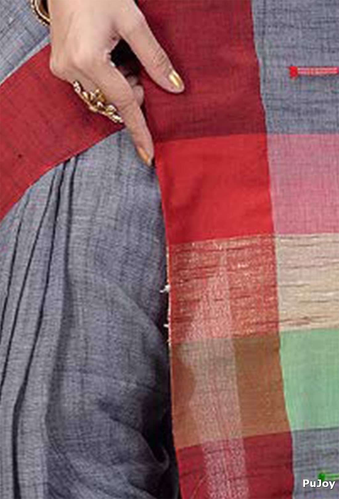 Grey Pure Cotton Clacial Desigined Hand Loom Saree (120)