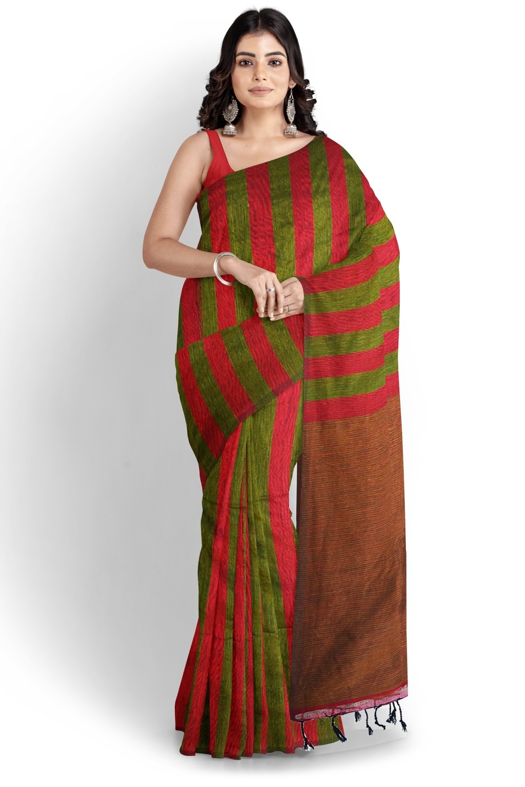Red Green Pure Cotton Tejal Hand Loom Saree (1200)