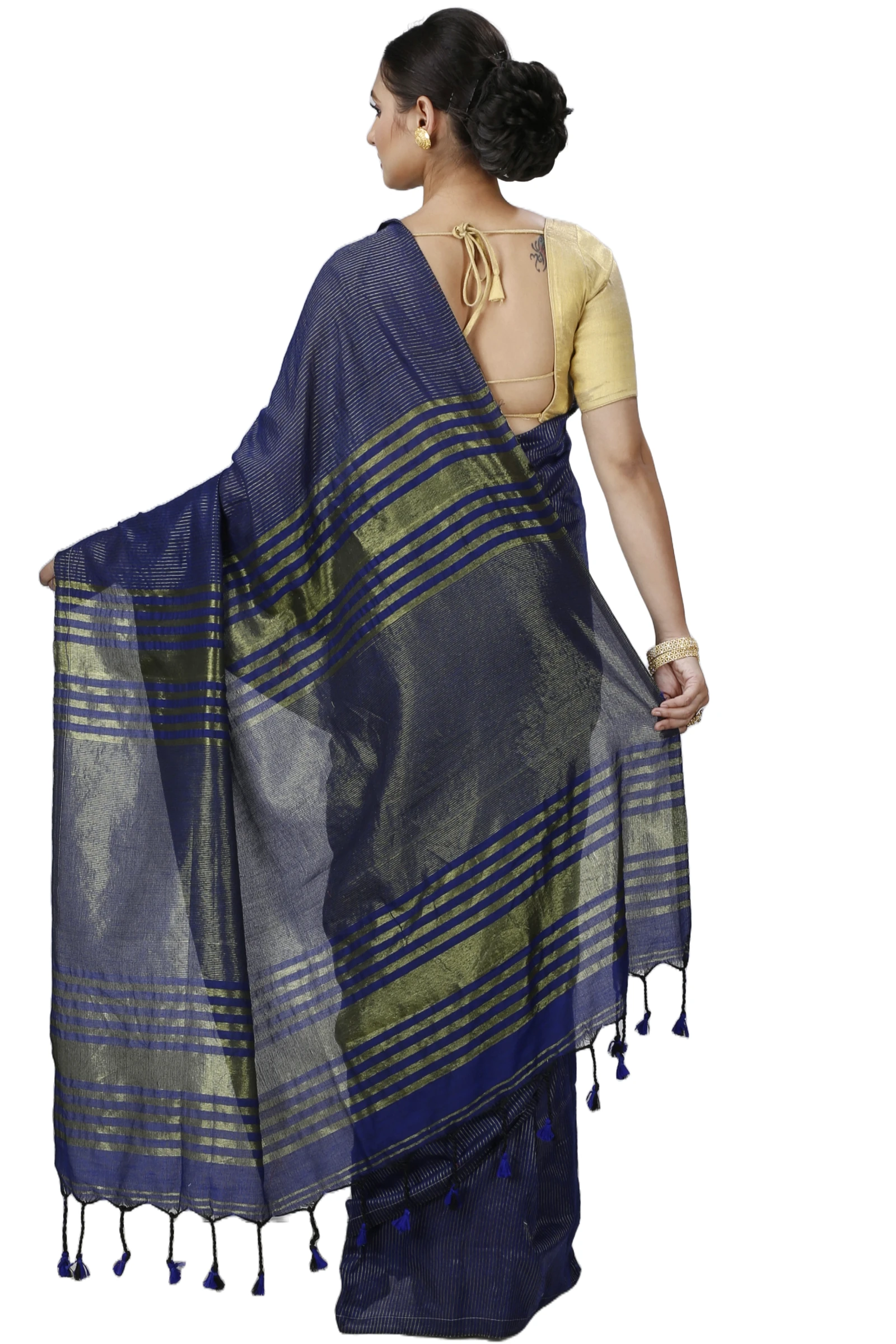 Dark Blue Blended Cotton Tama Hand Loom Saree (1201)