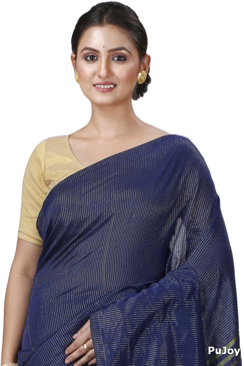 Dark Blue Blended Cotton Tama Hand Loom Saree (1201)