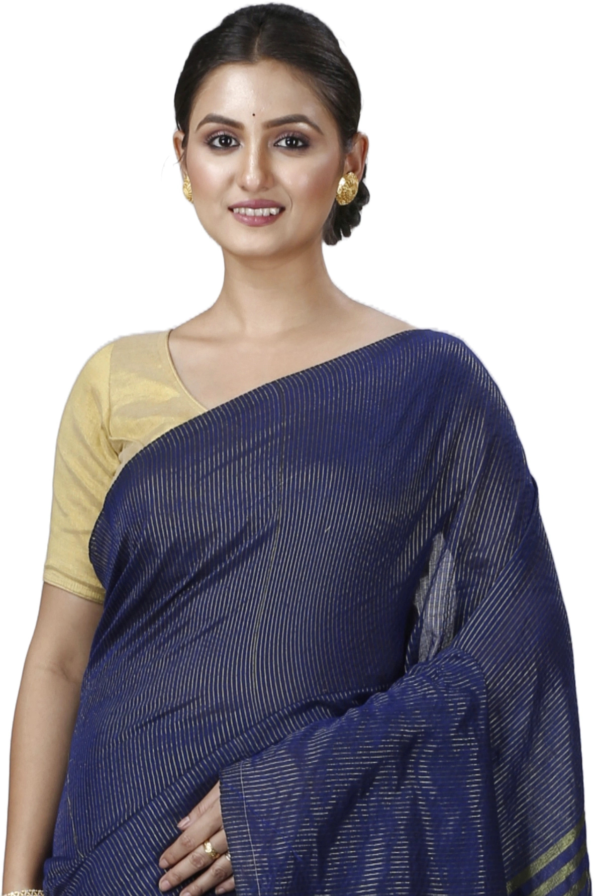 Dark Blue Blended Cotton Tama Hand Loom Saree (1201)