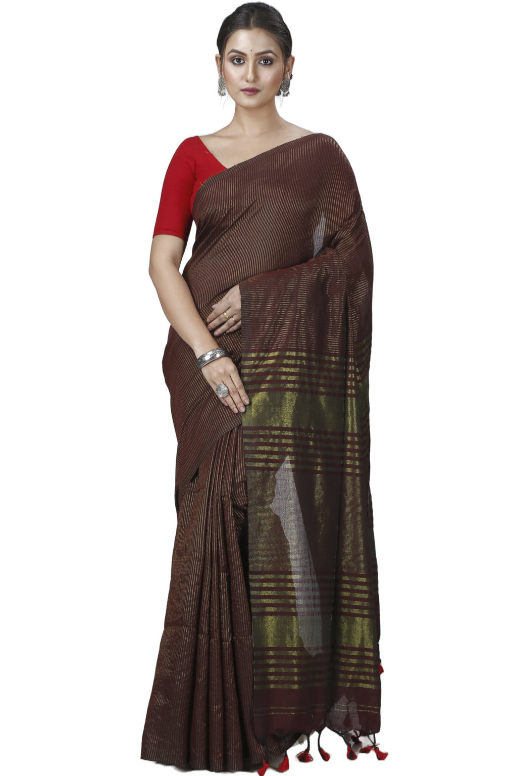 Brown Blended Cotton Tama Hand Loom Saree (1202)