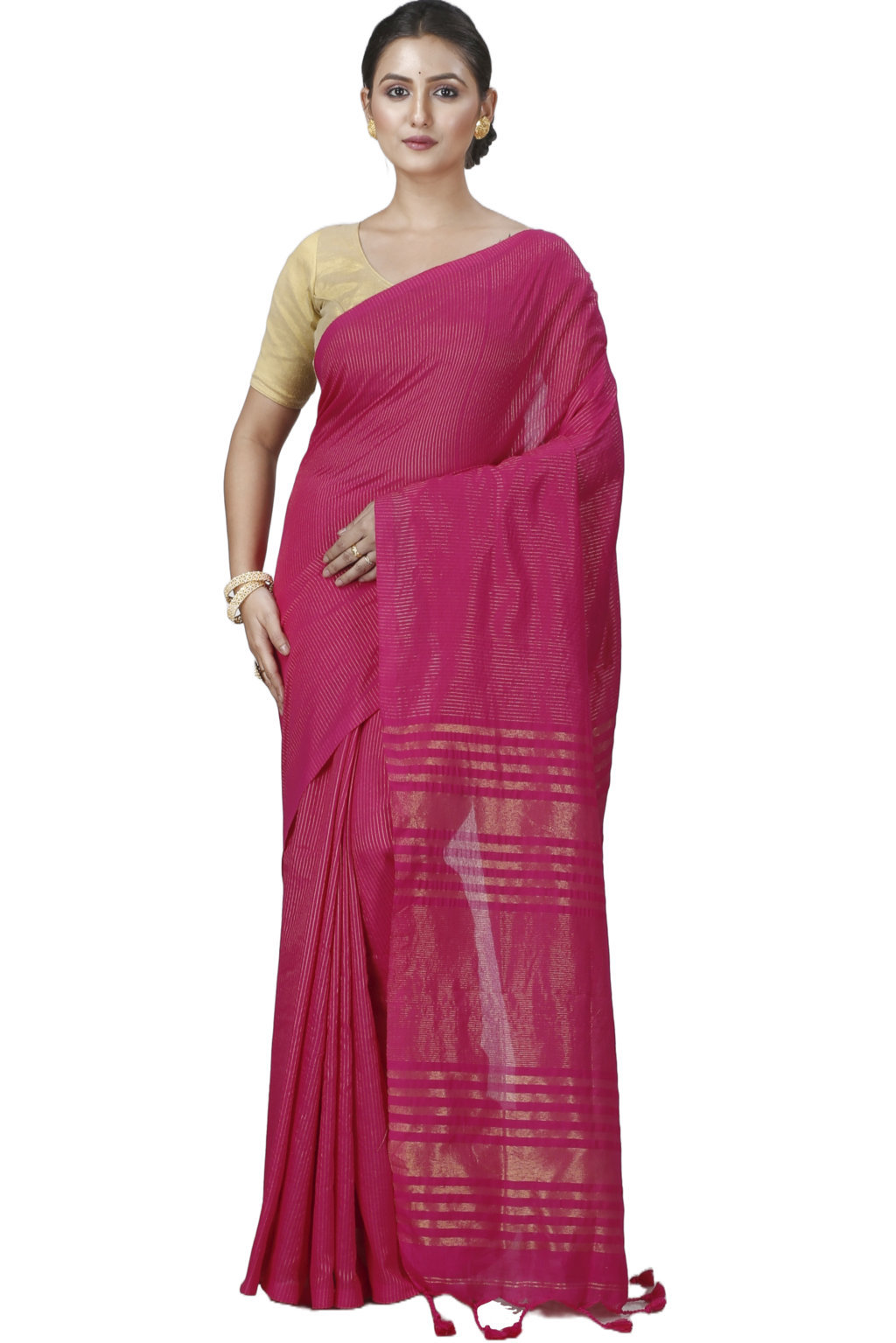 Pink Blended Cotton Tama Hand Loom Saree (1203)