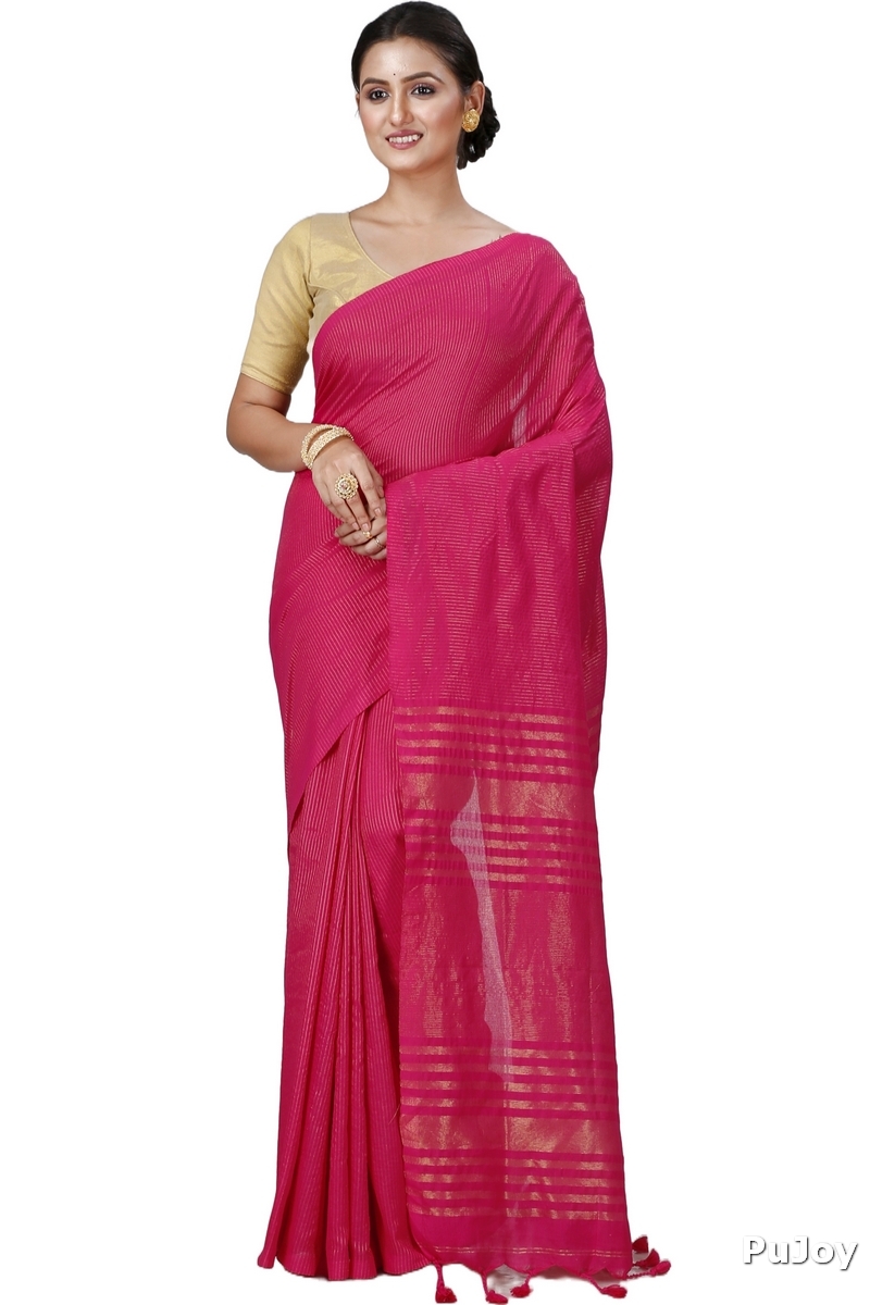 Pink Blended Cotton Tama Hand Loom Saree (1203)