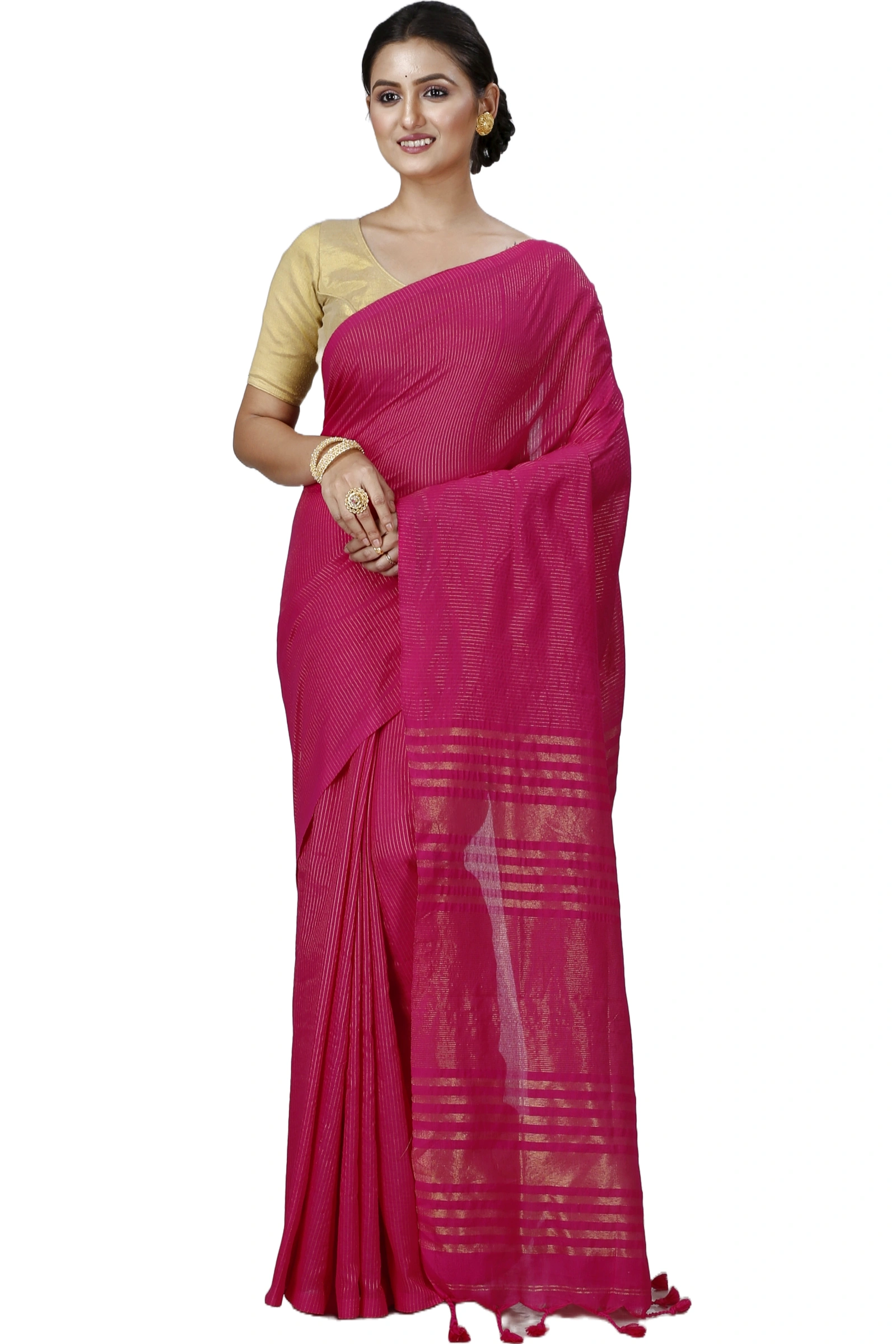 Pink Blended Cotton Tama Hand Loom Saree (1203)