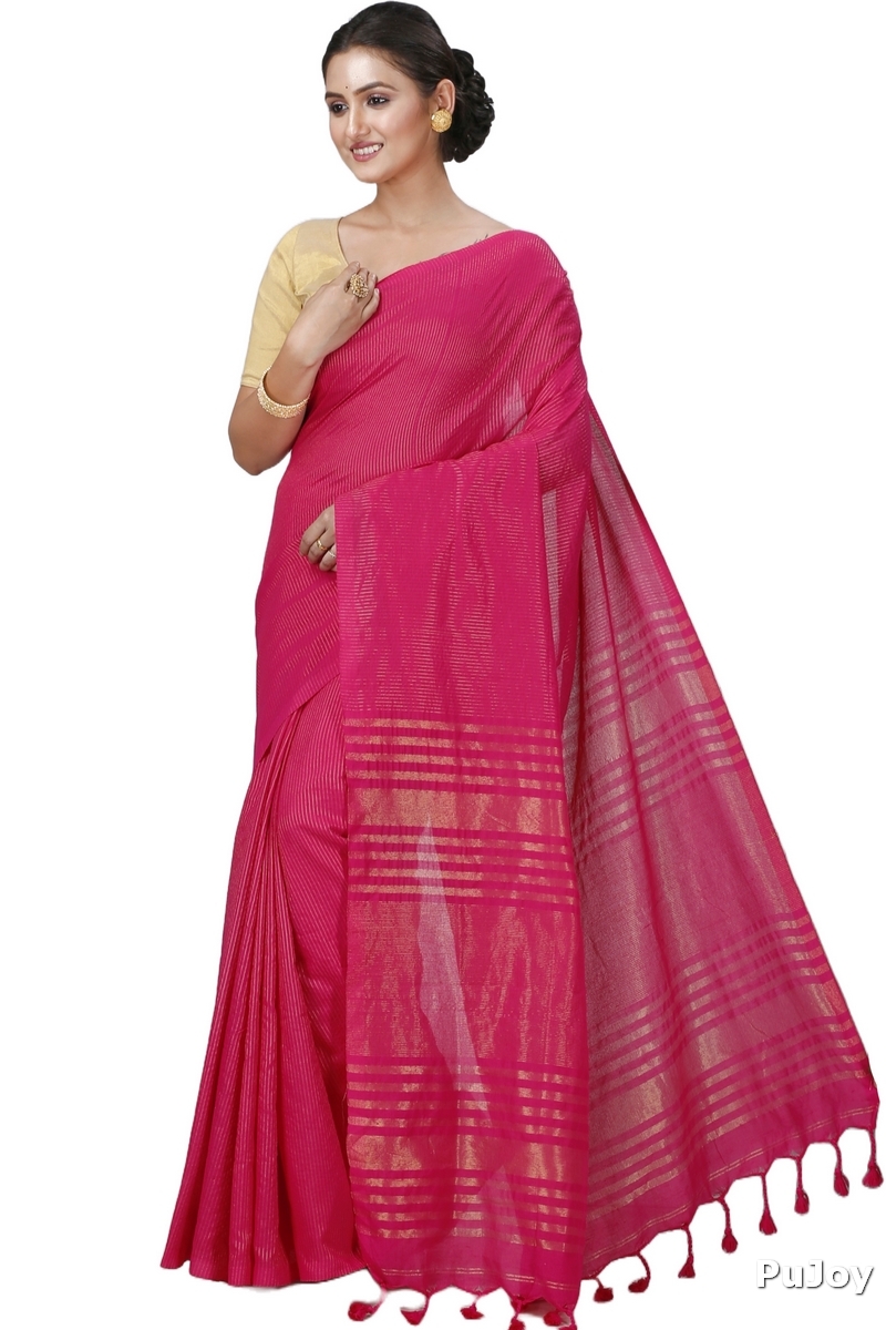 Pink Blended Cotton Tama Hand Loom Saree (1203)