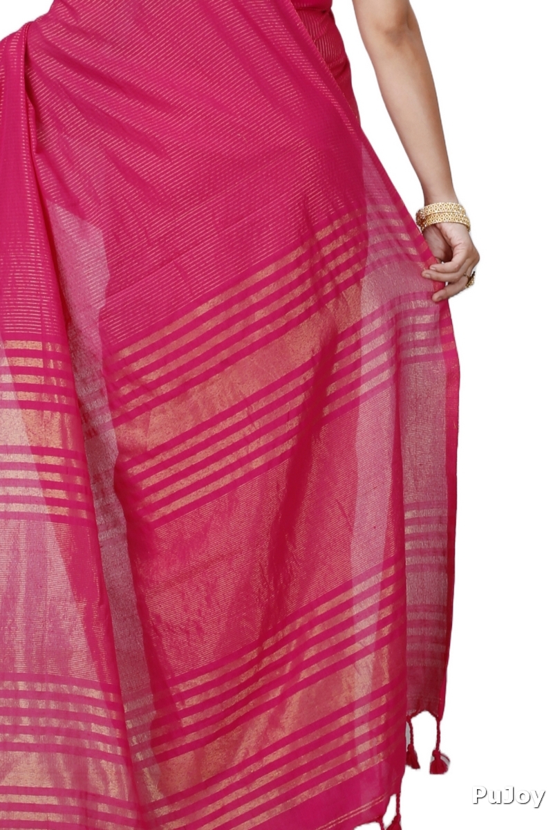 Pink Blended Cotton Tama Hand Loom Saree (1203)