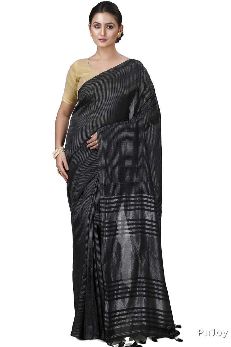 Black Blended Cotton Tama Hand Loom Saree (1204)