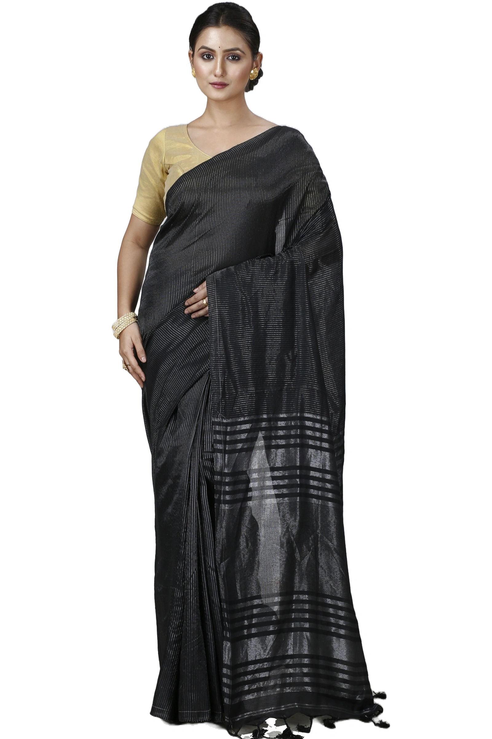 Black Blended Cotton Tama Hand Loom Saree (1204)