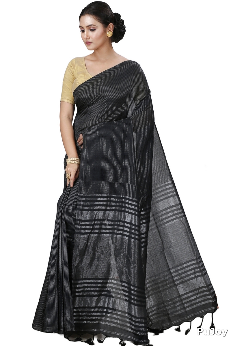 Black Blended Cotton Tama Hand Loom Saree (1204)
