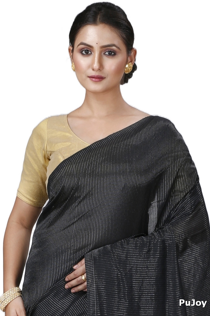 Black Blended Cotton Tama Hand Loom Saree (1204)