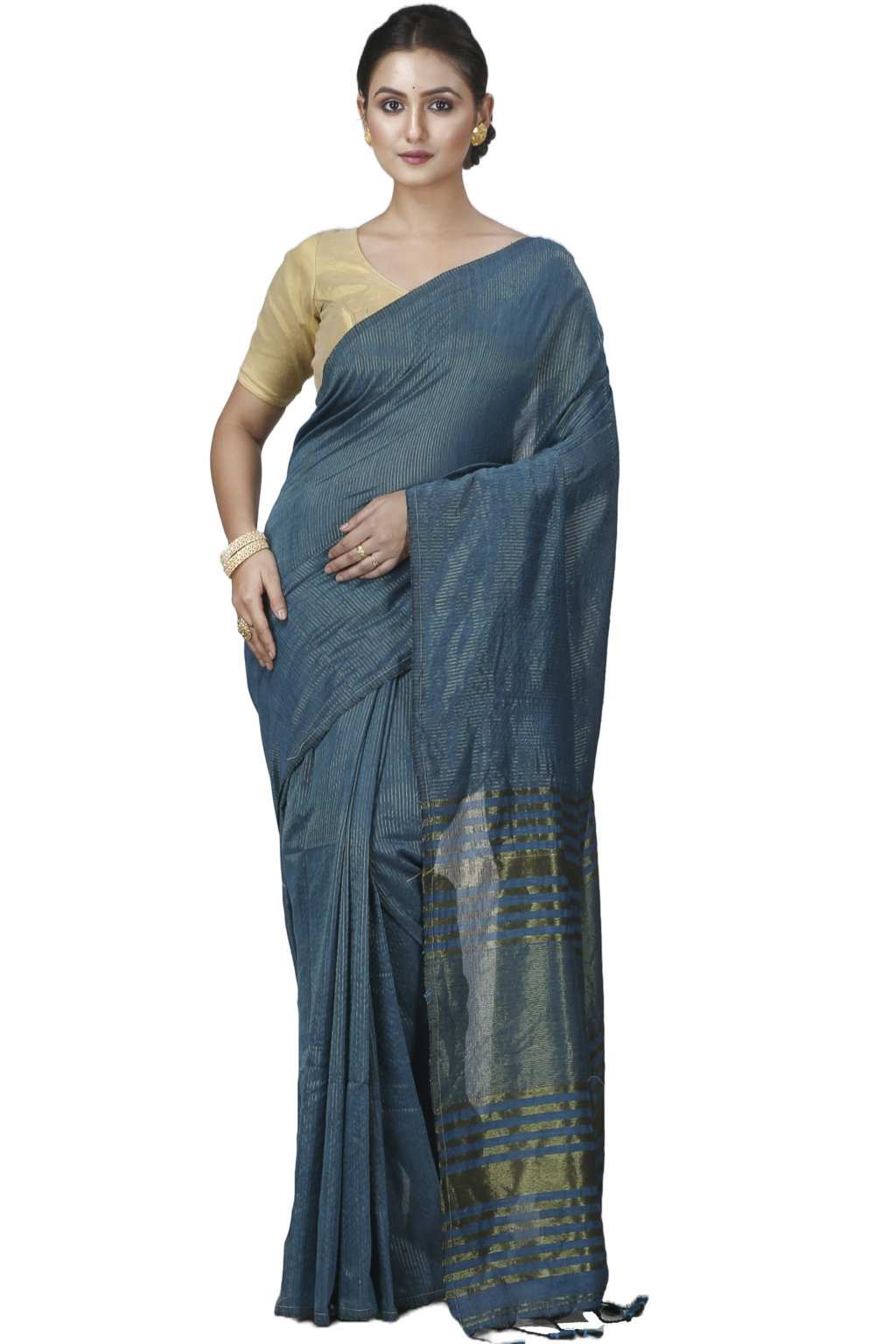 Botel Green Blended Cotton Tama Hand Loom Saree (1205)