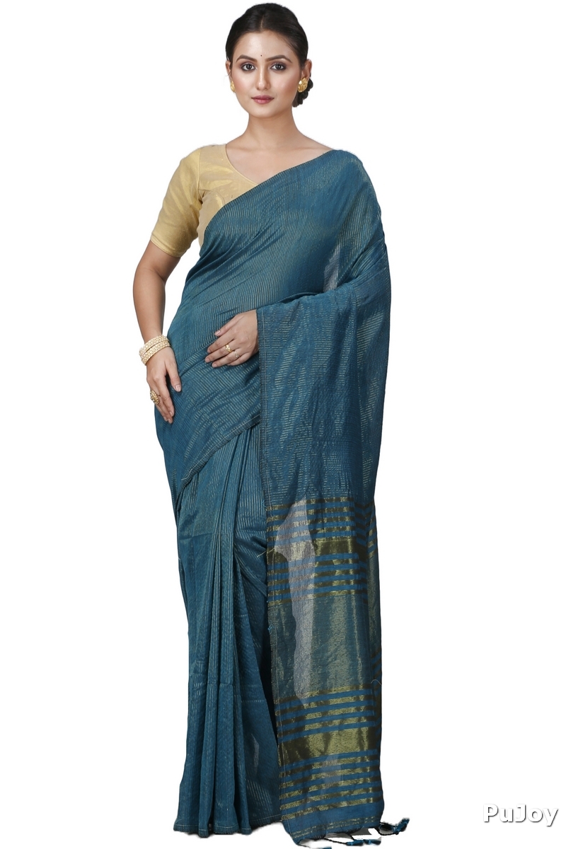 Botel Green Blended Cotton Tama Hand Loom Saree (1205)