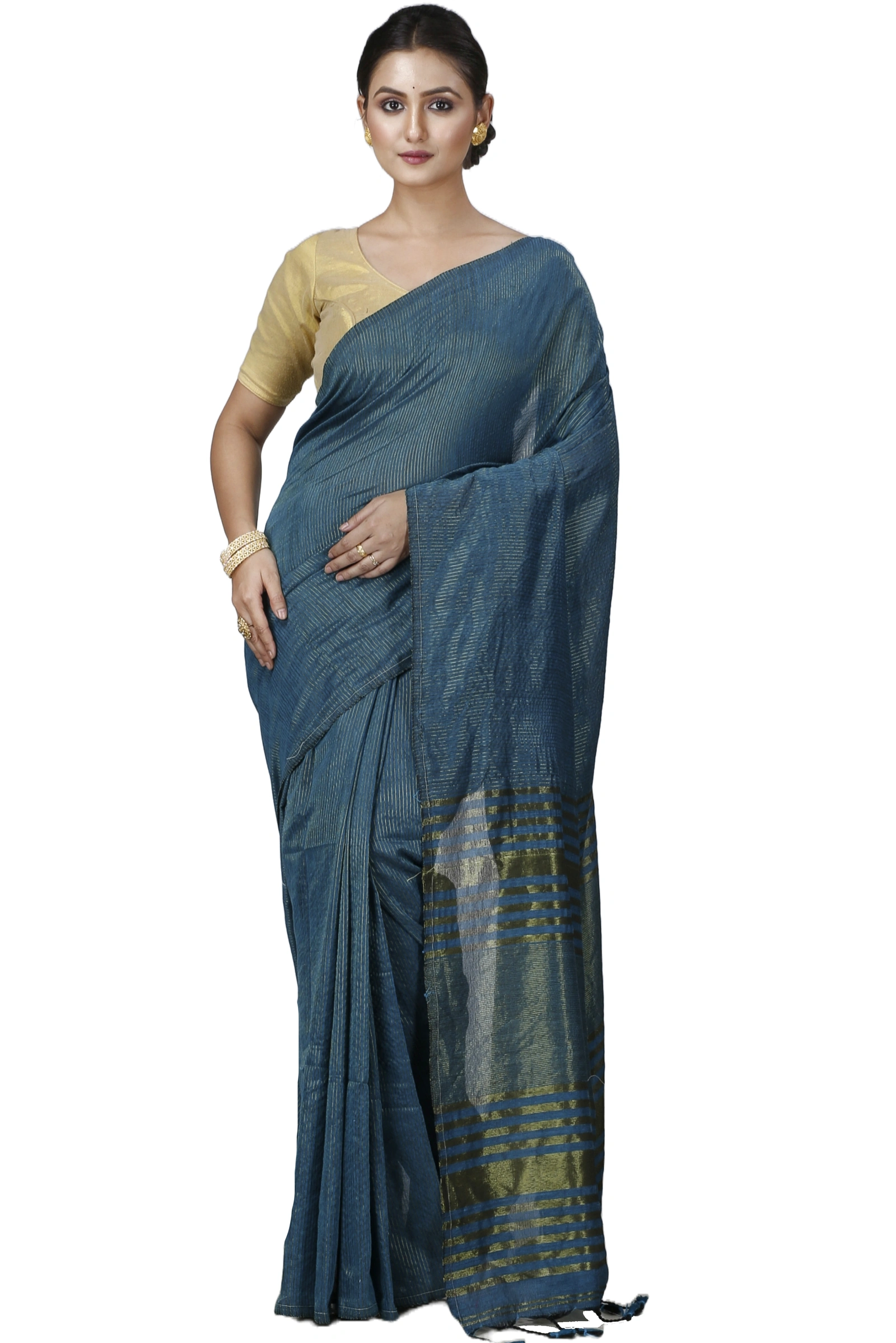 Botel Green Blended Cotton Tama Hand Loom Saree (1205)