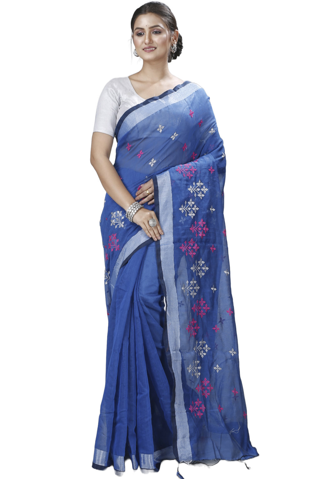 Sky Blue Blended Cotton Tamasi Hand Loom Saree (1207)
