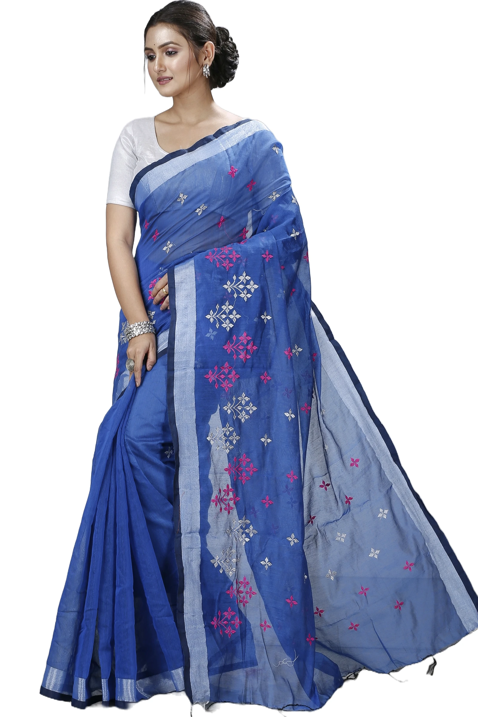 Sky Blue Blended Cotton Tamasi Hand Loom Saree (1207)