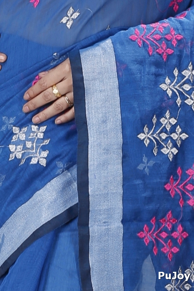 Sky Blue Blended Cotton Tamasi Hand Loom Saree (1207)