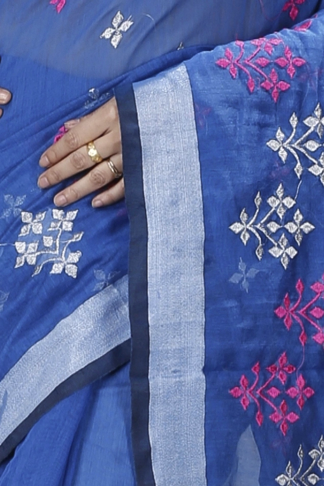 Sky Blue Blended Cotton Tamasi Hand Loom Saree (1207)