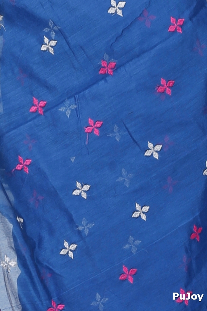 Sky Blue Blended Cotton Tamasi Hand Loom Saree (1207)