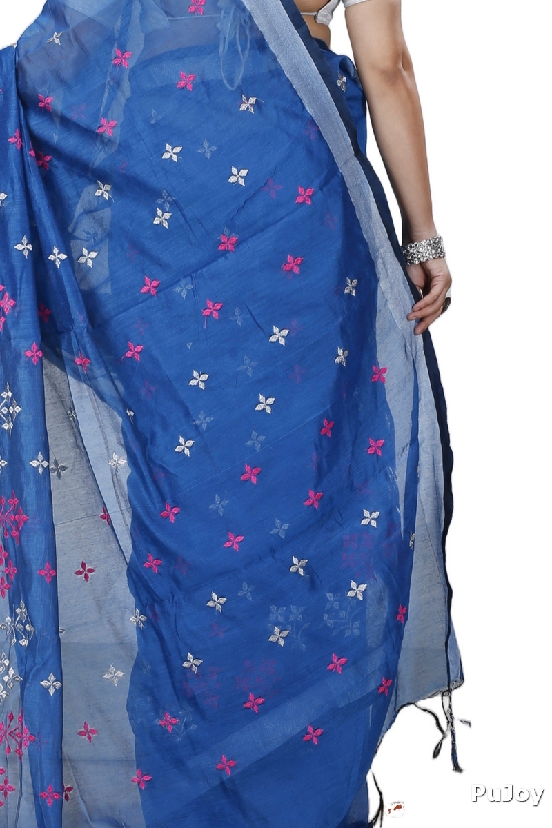 Sky Blue Blended Cotton Tamasi Hand Loom Saree (1207)