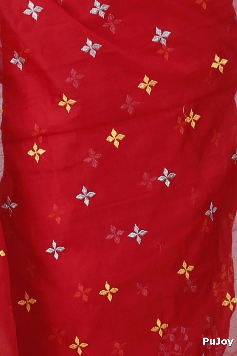 Red Blended Cotton Tamasi Hand Loom Saree (1208)