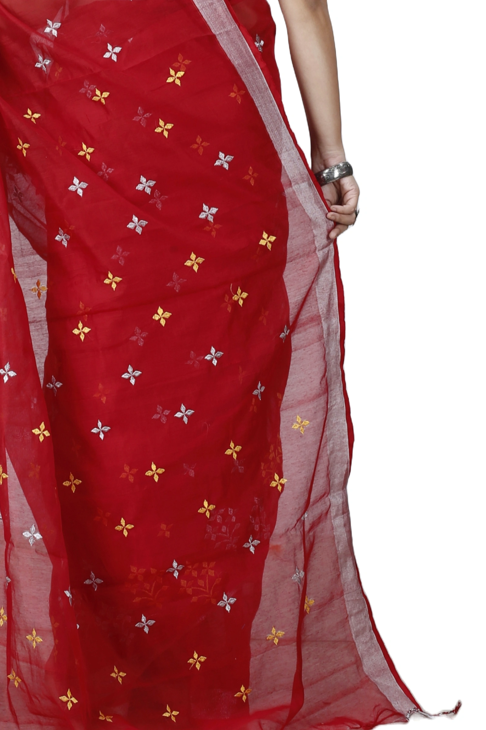Red Blended Cotton Tamasi Hand Loom Saree (1208)