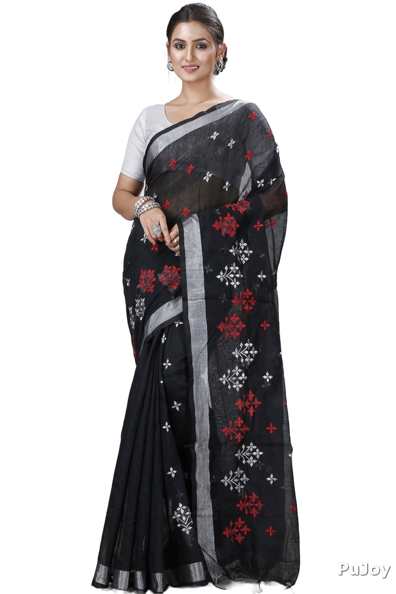 Black Blended Cotton Tamasi Hand Loom Saree (1209)